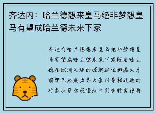齐达内：哈兰德想来皇马绝非梦想皇马有望成哈兰德未来下家